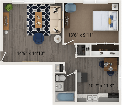 The Lincoln Floor Plan at Hanover Park Blu Apartments, Hanover Park